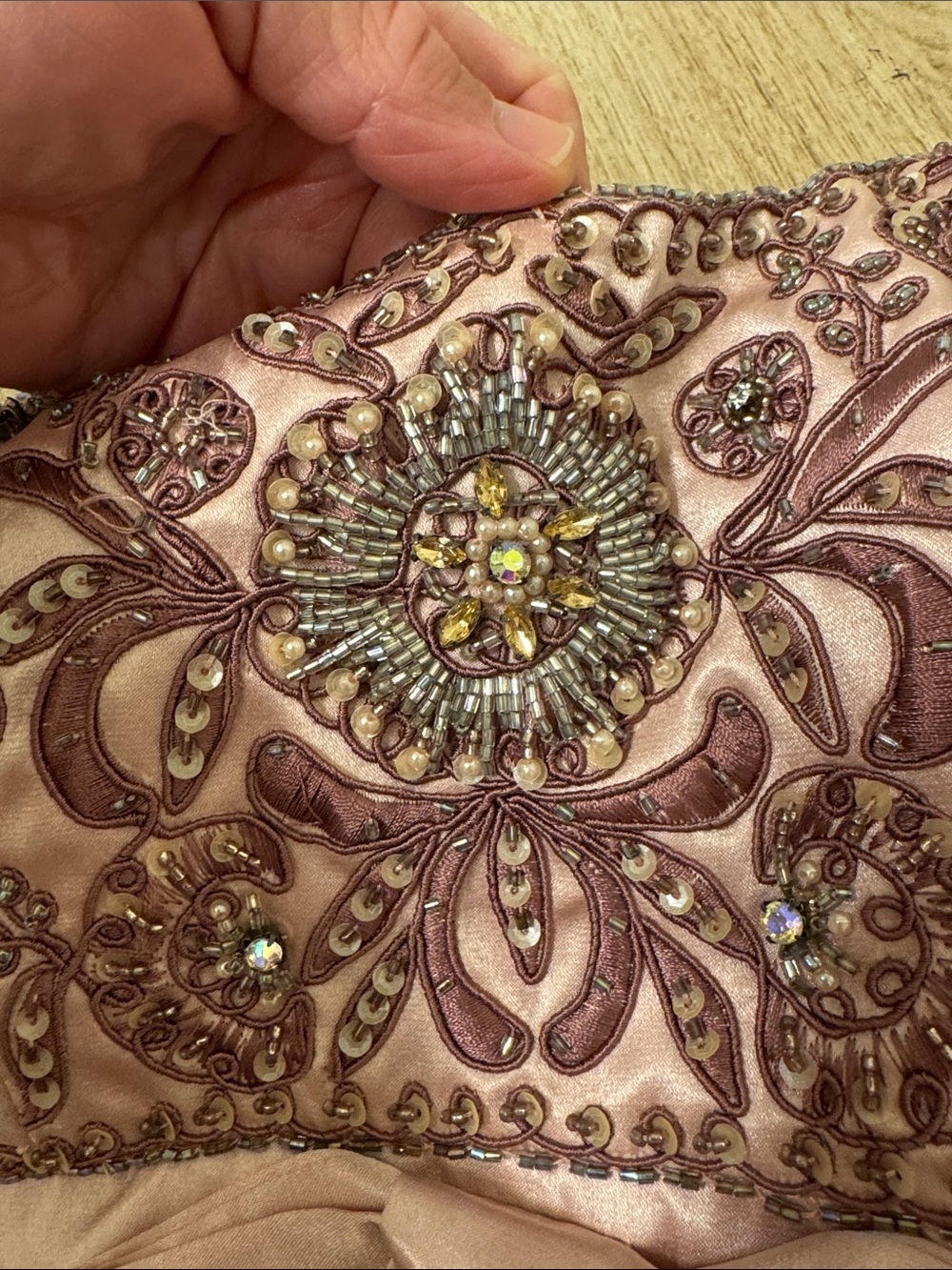 Sue Wong Peach and Mauve Beaded Tiered Chiffon Cocktail Dress - Picture 3 of 11